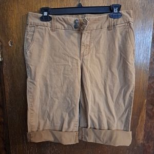 Womens Khaki Bermuda Cuff Shorts